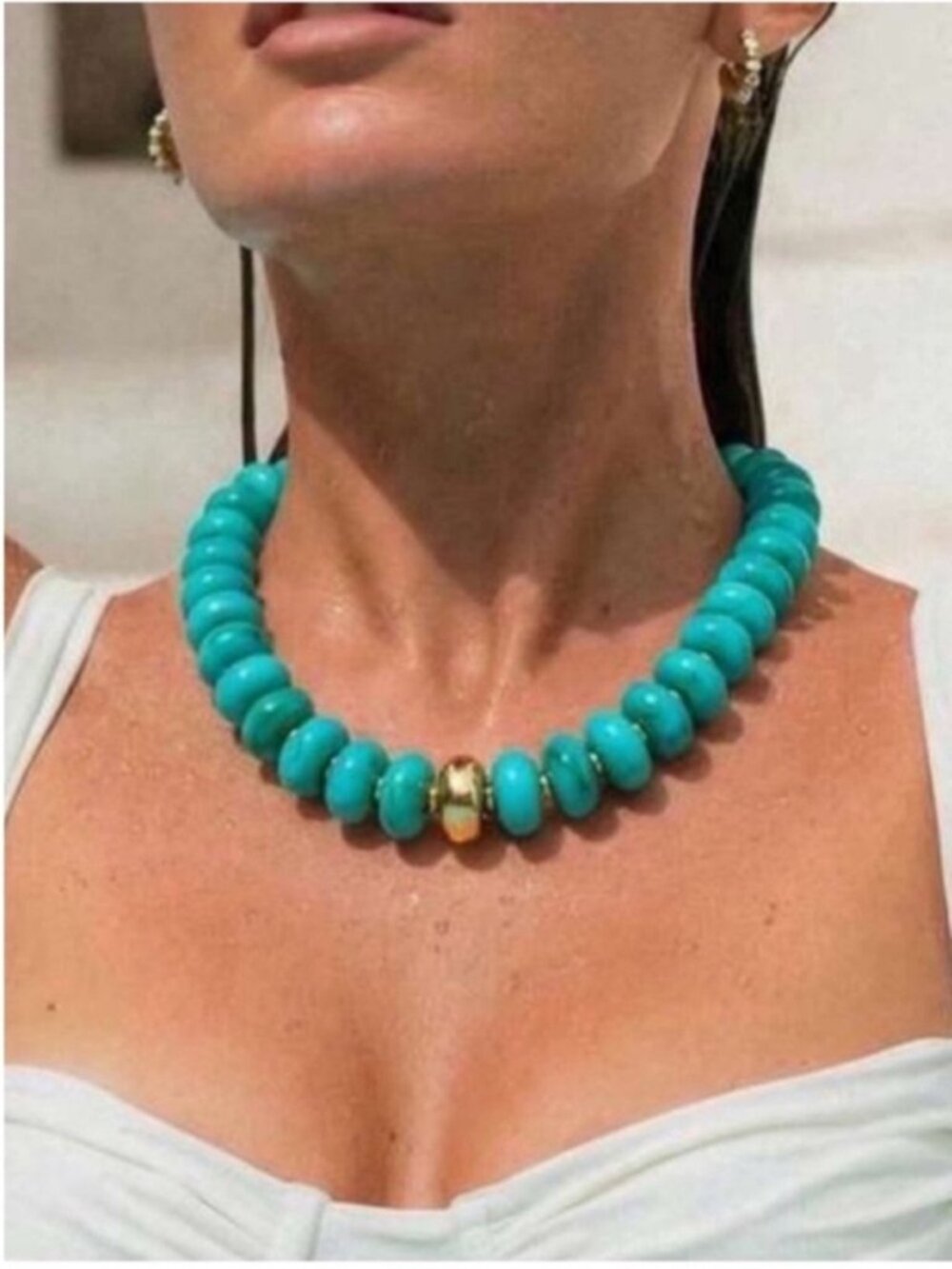 New! Coastal Turquoise Beaded Chunky Dopamine Necklace (4002) NWOT